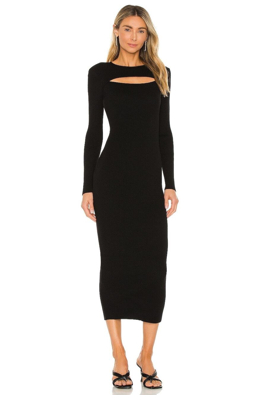 NWT Misha Narcissa Black Ribbed Jersey Long Sleeve Dress Size 8, 12